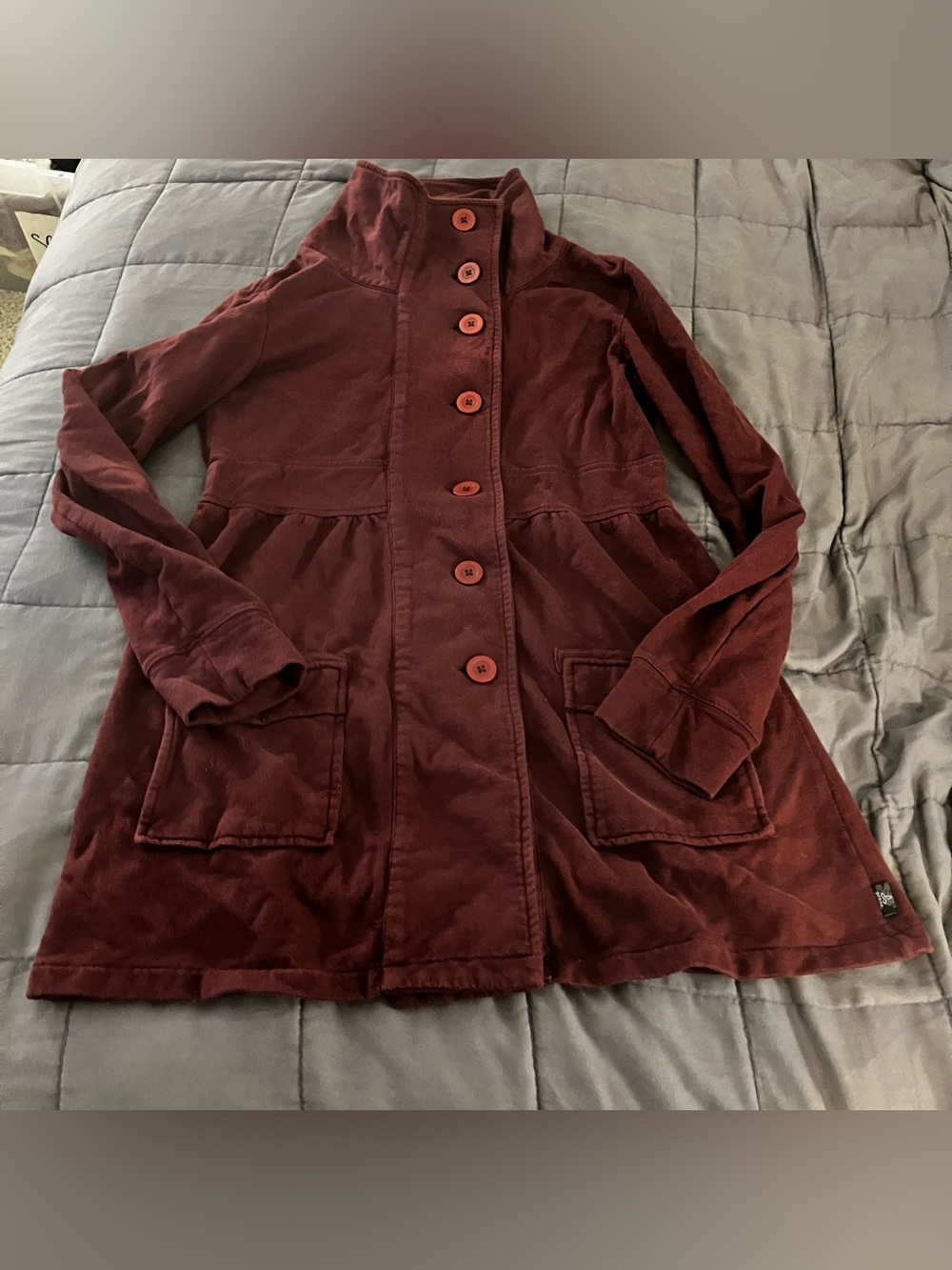 prAna Breathe Women's M Maroon Burgundy 100% Cotton Button Up Jacket Coat Mock